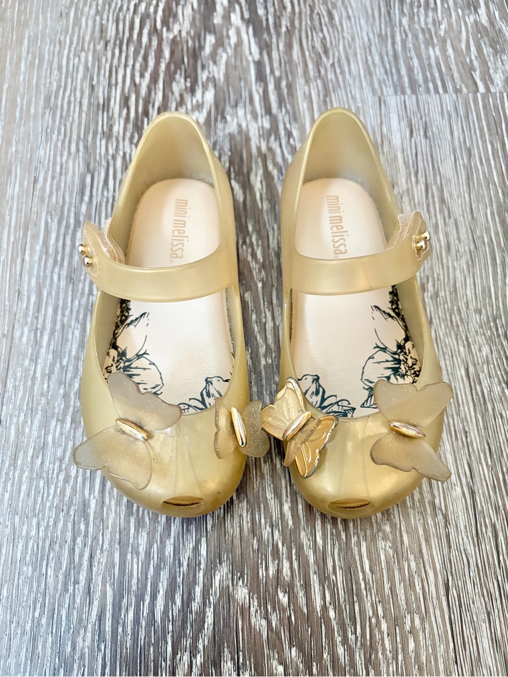 Mini Melissa Girls Gold Jelly Flat - size 8